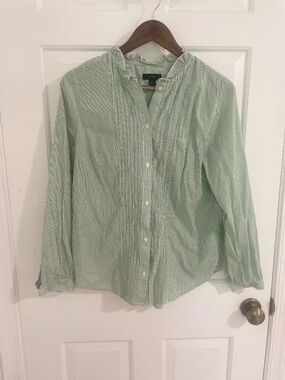 J. Crew Green and White Striped Blouse